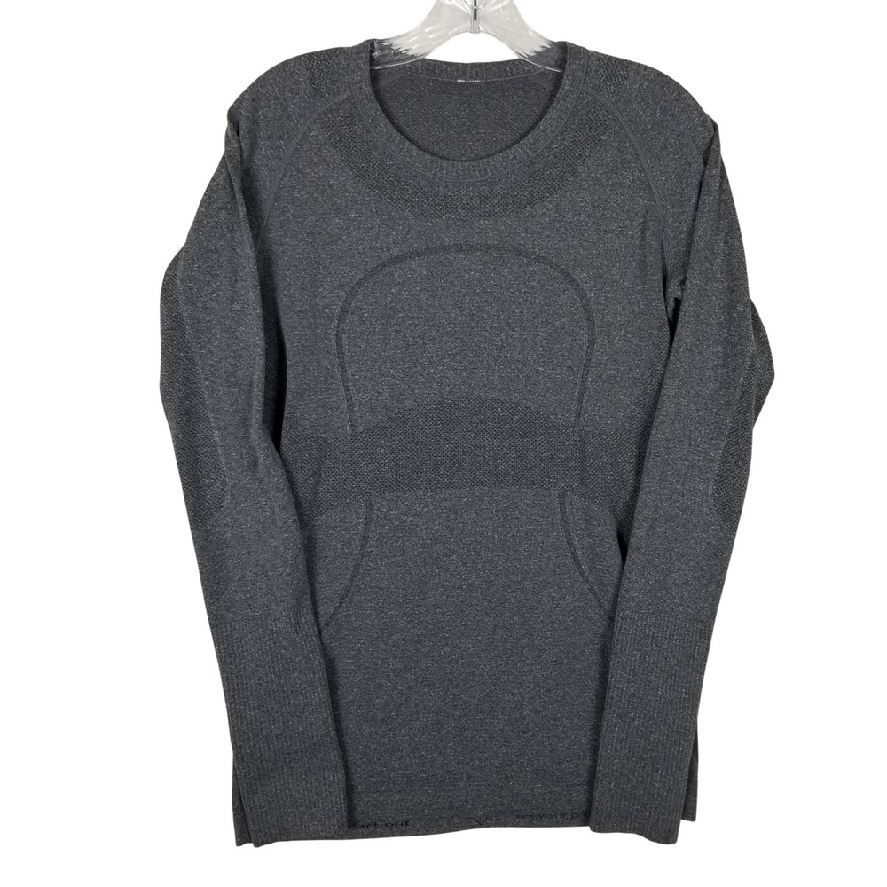 Lululemon Swiftly Tech Long Sleeve Women 10 Dark Grey Seamless Mesh Running Top